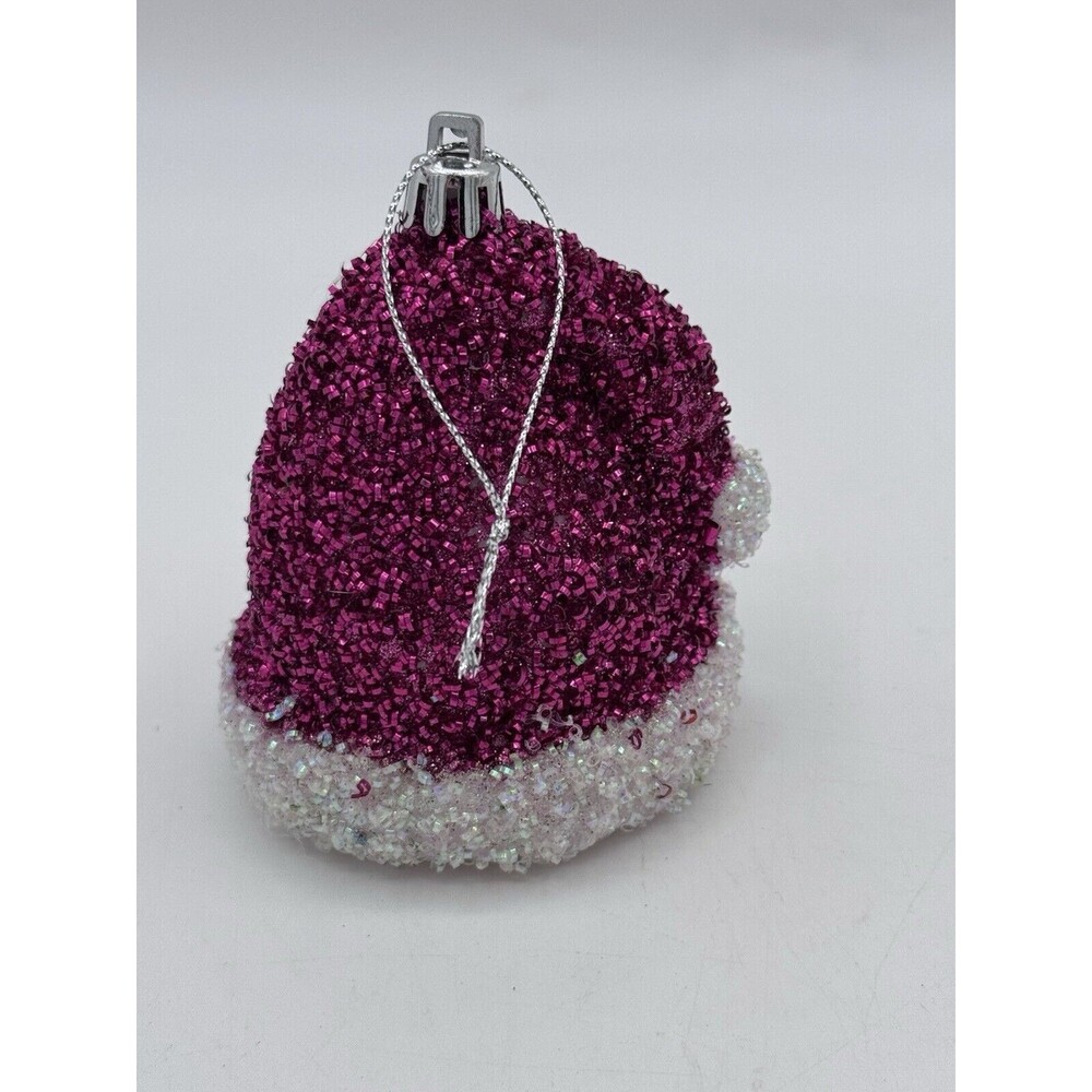Santa Claus Hat Christmas Tree Ornament Pink Glitter 3.5" Holiday Decor
